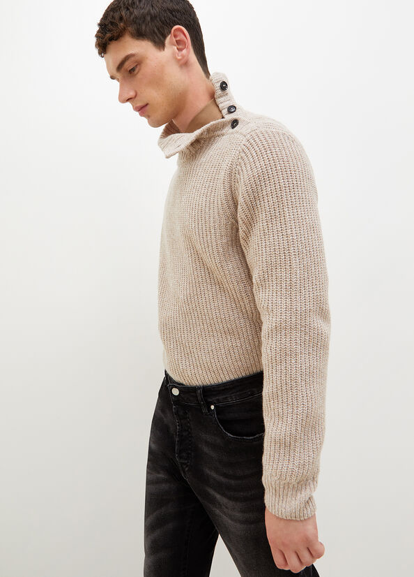 Suéteres Liu Jo Turtleneck With Logo Buttons Hombre Beige | BLZ-129674