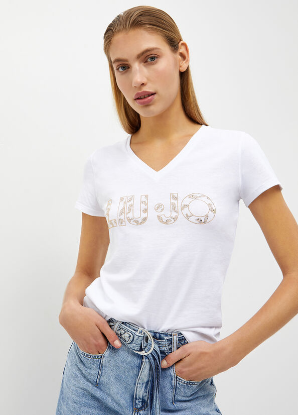 Tops Liu Jo Eco-Friendly With Logo Mujer Blancas | JTX-138507