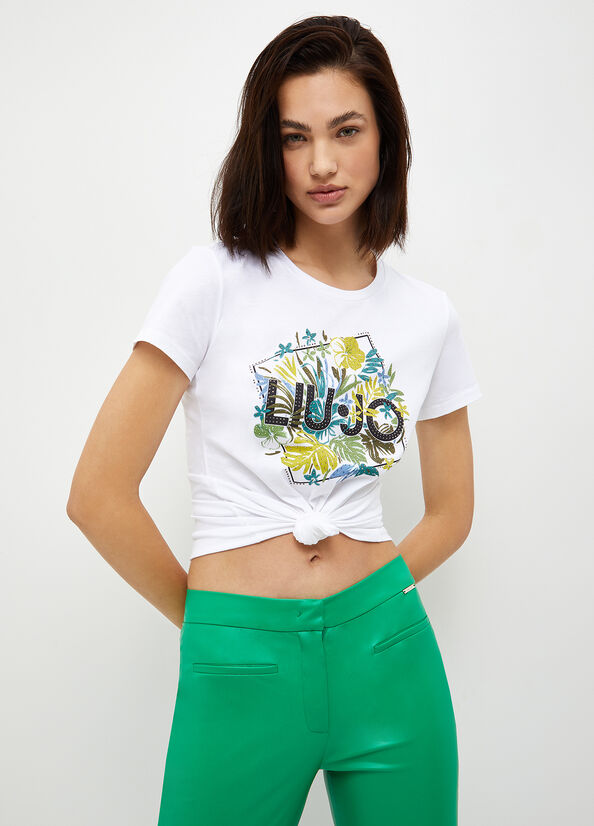 Tops Liu Jo Eco-Friendly With Logo Mujer Blancas | QRS-160583