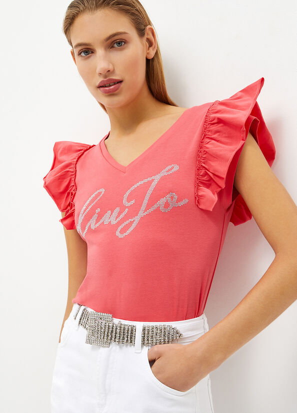 Tops Liu Jo Eco-Friendly With Logo Mujer Rojas | TGL-947328