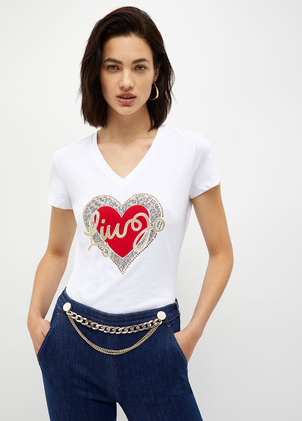 Tops Liu Jo With Heart And Logo Mujer Blancas | EQL-435092