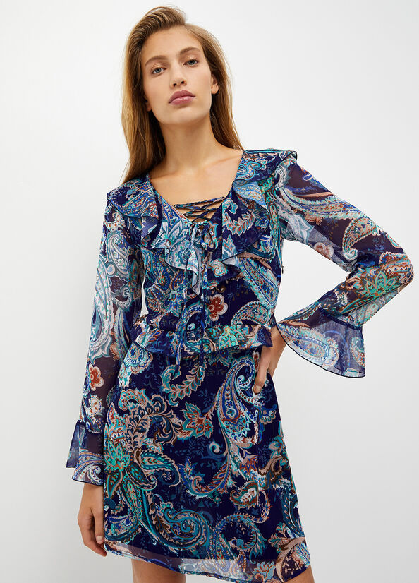 Vestido Liu Jo Paisley-Print Mujer Turquesa | UKY-410982