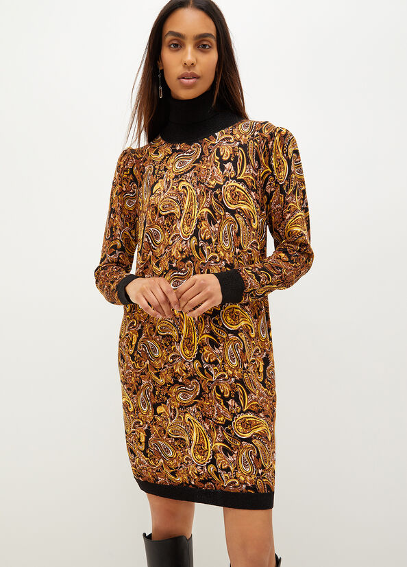 Vestido Liu Jo Turtleneck With Paisley Print Mujer Negras Amarillo | EOX-502641